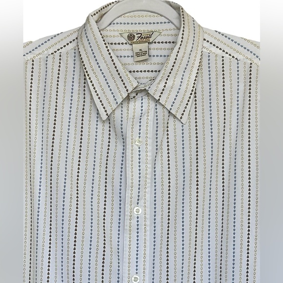 Fossil Brand Jeans Button Down Long Sleeves Shirt Size XL Retro Print Colors - Picture 1 of 6